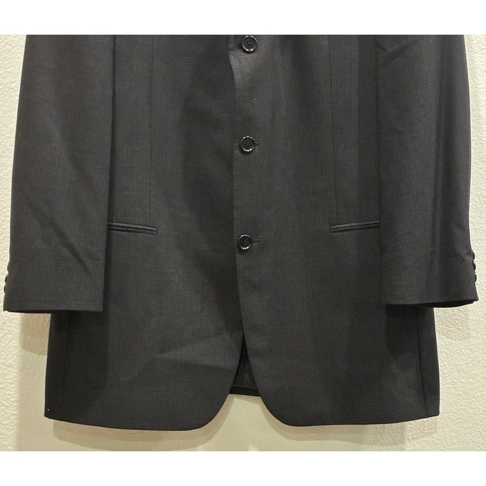 Vintage Hugo Boss Super 100s 100% Virgin Wool Jacket Mens 42R Black Micro Grid